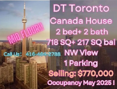 DT Toronto Canada House 2 bed 2 bath ONLY$770K with parking! Image# 1