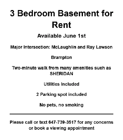 3 Bedroom Basement For Rent Image# 1