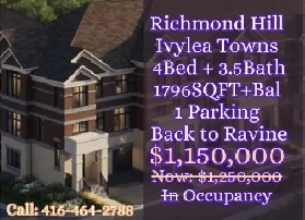 Assignment Deal Richmond Hill | Ivylea Townhouse! Image# 1