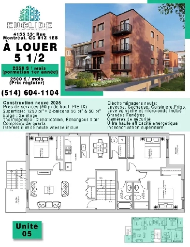 NOUVEL APPARTEMENT À LOUER – 5 1/2 LUXUEUX Image# 1