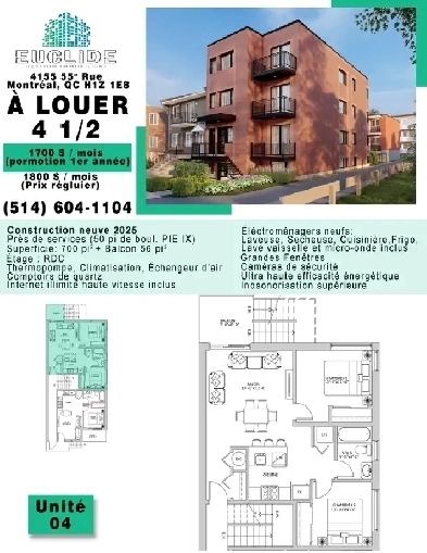 NOUVEL APPARTEMENT À LOUER – 4 1/2 LUXUEUX Image# 1