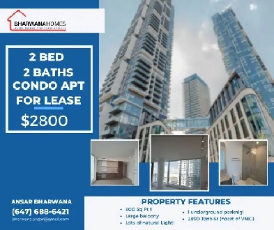 2 BEDS 2 BATHS UNIT FOR LEASE IN VAUGHAN! $2800 Image# 1