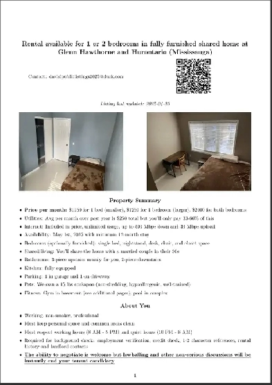 Rental available now for fully furnished shared home Image# 1