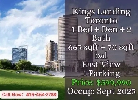 Kings Landing Toronto | 1 Bed   Den 2 Bath | $599,990| Sept 2025 Image# 1