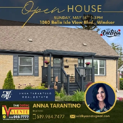 OPEN HOUSE SUN MAY 18th 1-3pm 1080 Belle Isle View, Windsor ON Image# 1