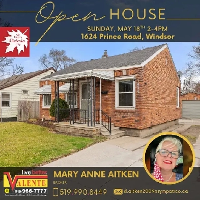 OPEN HOUSE SUNDAY MAY 18th 2-4pm 1624 Prince Road, Windsor ON Image# 1