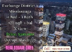 Exchange District 2 Mississauga | 1 Bed | $389,990 | May 2025 Image# 1