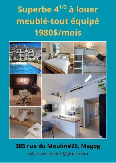 Super 4 1/2 à louer meublé - tout équipé (foyer - piscine) Image# 1