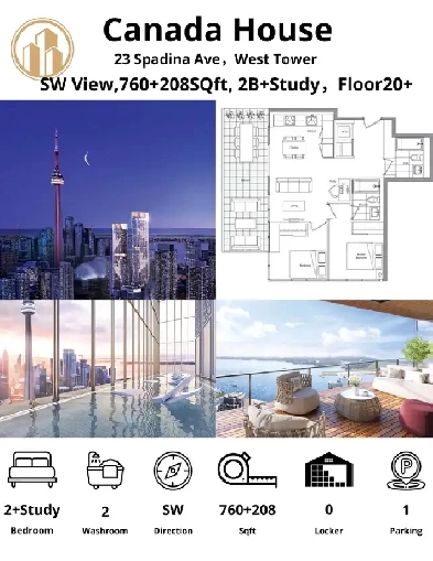 Canada  House 2 Bed   Den Corner Unit | 760 208 sqft | SW View Image# 2