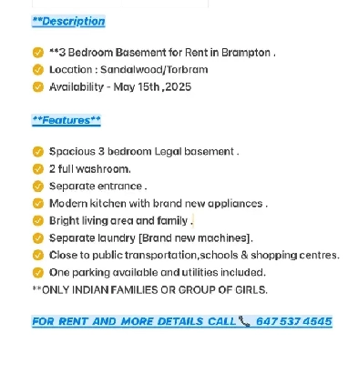 Basement for Rent . Image# 1