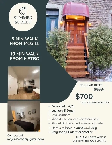 Subletting a room in June and July.  5 mins to McGill Image# 1