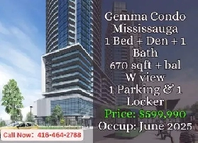 ️Gemma Condo | 1 Bedroom   Den 1 Bath | $599,990 | Mississauga Image# 2
