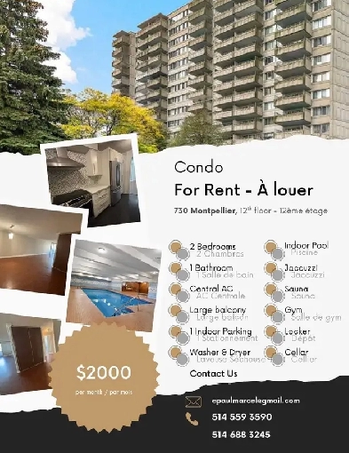 Condo 4 1/2 à louer, to rent, Ville Saint-Laurent Image# 1