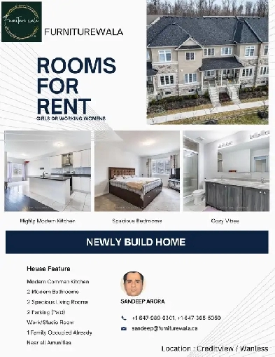 Rooms for rent, Girls & Working Women Brampton Image# 1