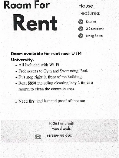 Room for Rent Near UTM Image# 1