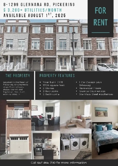 BEAUTIFUL 3 BDRM Townhouse for Rent in PICKERING Image# 1