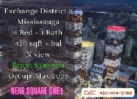 Exchange District 2 Mississauga | 1 Bed | $389,990 | May 2025 Image# 1