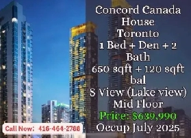 Concord Canada House | 1 Den 2 Bath | Lake View | $639,990! Image# 1