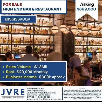 High-End Bar & Restaurant For Sale – Mississauga! Image# 1