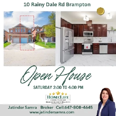 Open House – Saturday 2–4 PM | 10 Rainy Dale Rd, Brampton Image# 1
