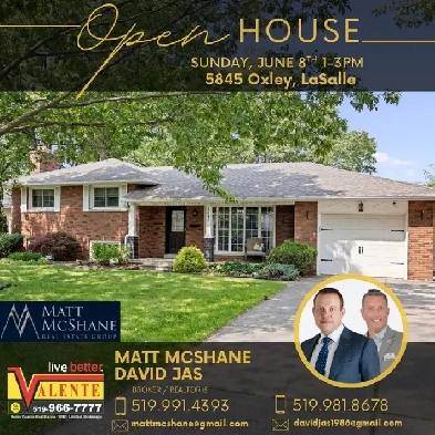 OPEN HOUSE SUNDAY JUNE 8th 1-3PM 5845 Oxley, LaSalle ON Image# 1