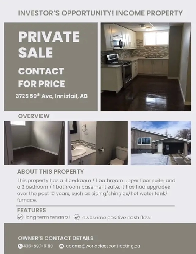 Income Property Opportunity! Innisfail, 1/2 Duplex, Private Sale Image# 1