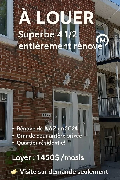 4 1/2 Logement à Louer proche du metro Frontenac Image# 1