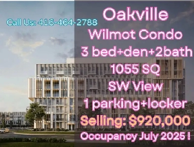 Oakville Wilmot 3bed den 2bath ONLY$920k with parking and locker Image# 1