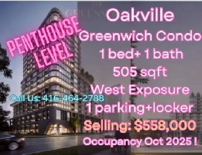 Oakville Greenwich Condo1b1b Penthouse $558,000 with parking Image# 1