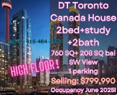 DT Toronto Canada House HIGH FLOOR 2bed study 2bath with parking Image# 1