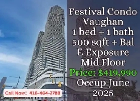 Festival Condo Vaughan | 1 Bed 1 Bath | Mid Floor | $419,990 Image# 1