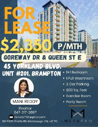 Condo for Rent $2,350, 2 car parking, Brampton Image# 1