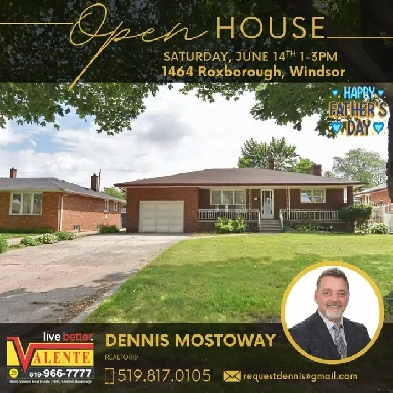 OPEN HOUSE SATURDAY JUNE 14th 1-3pm 1464 Roxborough, Windsor ON Image# 1