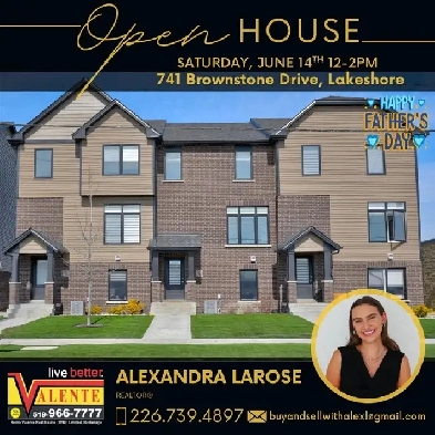 OPEN HOUSE SATURDAY JUNE 14th 12-2p 741 Brownstone, Lakeshore ON Image# 1