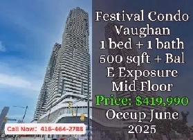 Festival Condo Vaughan | 1 Bed 1 Bath | Mid Floor | $419,990 Image# 2