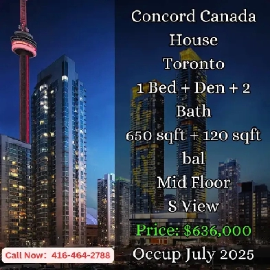 Concord Canada House | 1 Den 2 Bath | South View | $636,000 ! Image# 2