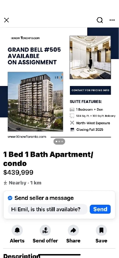 assignment for sale 1 den 1bath. in Brantford. Image# 7