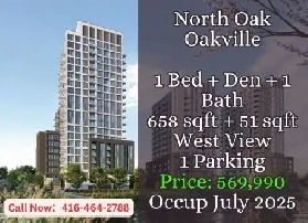 North Oak Oakville | 1 Bed   Den | West View | only $569,990! Image# 1