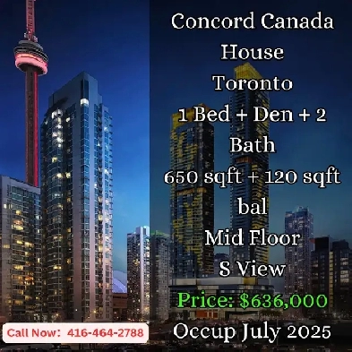 Concord Canada House | 1 Den 2 Bath | South View | $636,000 ! Image# 1