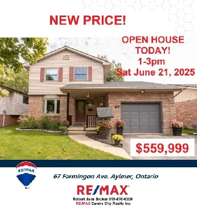 NEW PRICE! OPEN HOUSE SATURDAY ️$559,900 Aylmer, On Image# 1