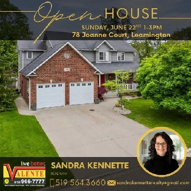 OPEN HOUSE Sun Jun 22 1-3 at 78 Joanne Court, Leamington ON Image# 1