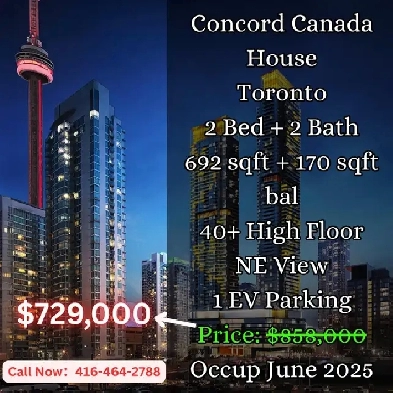$129K OFF! Concord Canada House | 2 Bed 2 Bath | $729,000 ! $12$ Image# 1