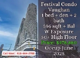 Festival Condo Vaughan | 1 Den 2 Bath | High Floor | $478,880 Image# 1