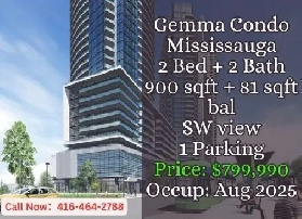 ️ Gemma Condo Mississauga | 2 Bed 2 Bath | $799,990 | Aug 2025 Image# 1