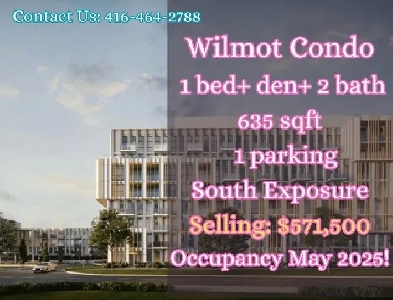 Wilmot Condo in North Oakville 1bed den 2bath ONLY $571,500! Image# 1