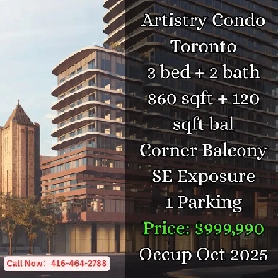 Artistry Condo | 3 Bed 2 Bath | Corner SE Balcony | $999,990 Image# 1
