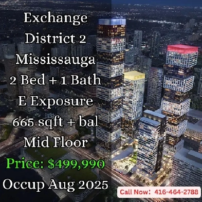 Exchange District 2 Mississauga | 2 Bed | 1 Bath | $499,990 Image# 1