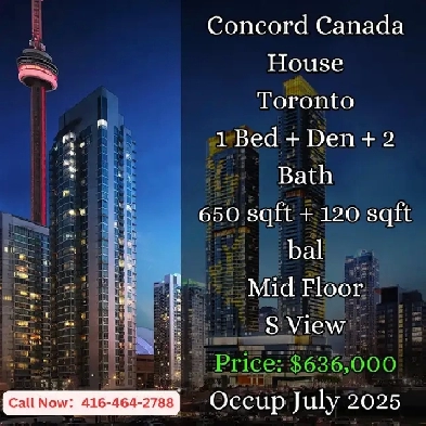 Concord Canada House | 1 Den 2 Bath | South View | $636,000 ! Image# 1