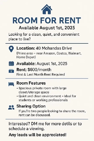 Room for Rent – Available August 1st, 2025 Image# 2
