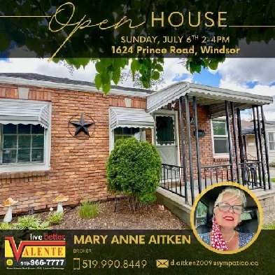 OPEN HOUSE SUNDAY JULY 6th 2-4pm 1624 Prince Road, Windsor ON Image# 1